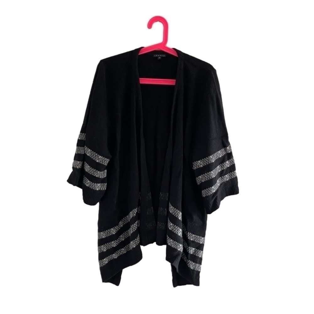 Theory black with white stripes knitted oversized sweater coat size S